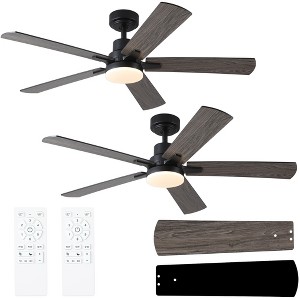 YUHAO Hushine 2-Pack 52 in. Indoor Black Downrod LED standard Ceiling Fan with Light, Remote Included and Reversible Blades - 1 of 4