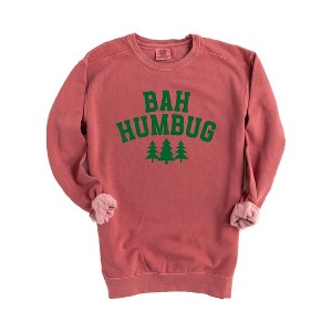 Simply Sage Market Women's Garment Dyed Graphic Sweatshirt Bah Humbug Trees - 1 of 3