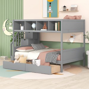 NicBex Twin over Full Bunk Bed Pine Bed Frame with 2 Drawers, Shelves, Guardrails and Convertible Storage Stairs, No Box Spring Required - 1 of 4