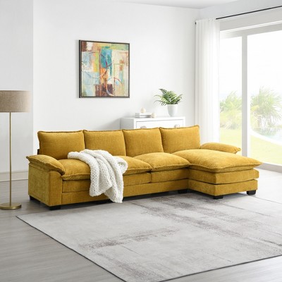118" Modern L-Shaped Sofa, Sectional Sofa Couch With Convertible Chaise Lounge, Chenille Upholstered Couch With Backrest