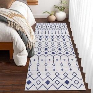 Machine Washable Runner Rug Geometric Print Distressed Carpet with Anti Slip Backing Ultra-Thin Lightweight Rug Low Pile Foldable Hallway Runner - 1 of 4