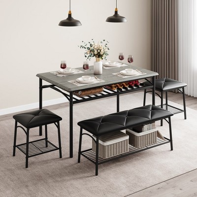Whizmax Dining Table Set for 4, Kitchen Table Set with Upholstered Bench and Square Stools for Small Space, Apartment