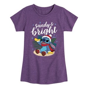 Girls' - Lilo and Stitch - Sandy and Bright Christmas Fitted Short Sleeve Graphic T-Shirt - 1 of 4