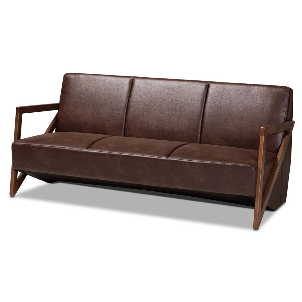 Photos - Sofa Christa Faux Leather Effect Fabric Upholstered Wood  Dark Brown/Walnut