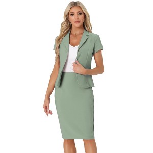 INSPIRE CHIC Women's Short Sleeve Blazer Jacket Pencil Skirt Business Suit Set 2 Pcs - 1 of 4