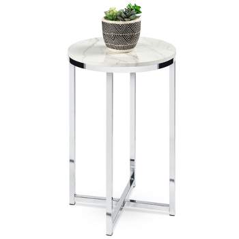 Best Choice Products 16in Faux Marble Modern Round Living Room Accent Side Table w/ Metal Frame