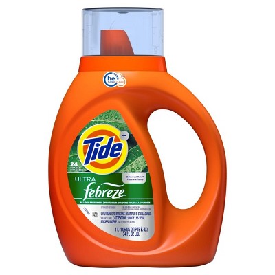 Tide Plus Febreze Freshness Botanical Rain Liquid Laundry Detergent, 34 fl oz, 24 Loads, HE Compatible