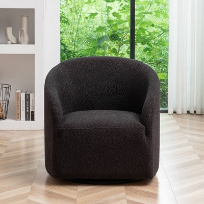 Dark Gray Boucle Upholstered Swivel Barrel Accent Chair