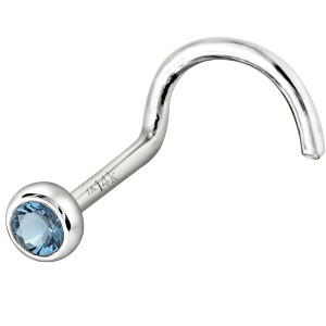 Jewelry Avalanche 22G 14K Gold Bezel-set Aquamarine Nose Screw Nose Stud - 1 of 3