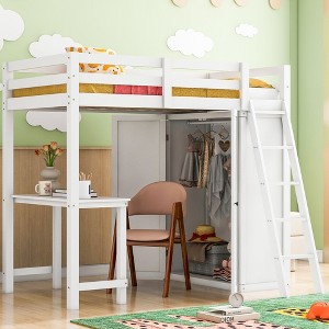 NicBex Twin Size Bunk Bed with Desk Loft Bed Wood Bed Frame with Wardrobe, Inclined Ladder and Guardrail, No Box Spring Required - 1 of 4