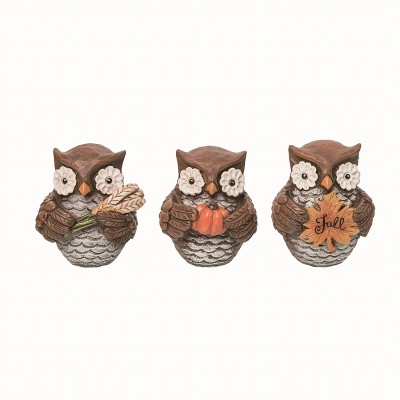 Transpac Set of 3 Small Resin Pumpkin Owl Figurines Fall Harvest Tabletop Decor Indoor Gift Seasonal Decoration