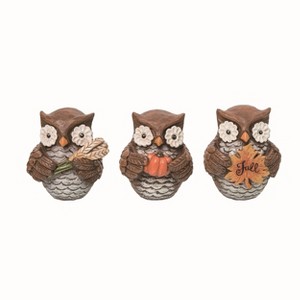 Transpac Set of 3 Small Resin Pumpkin Owl Figurines Fall Harvest Tabletop Decor Indoor Gift Seasonal Decoration - 1 of 1