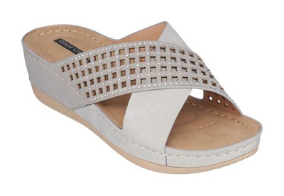 Gc Shoes Malia Embellished Cross Strap Comfort Slide Wedge Sandals