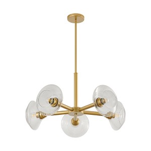 DAKAFUL 5 - Light Adjustable Height Chandelier, E26 Base, Vintage Gold Chandelier with Transparent Glass Shades for Dining Room, Bedroom(Gold) - 1 of 4