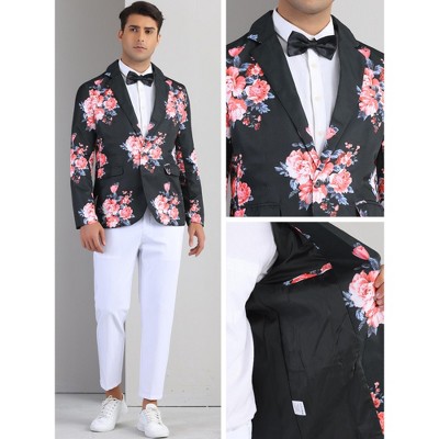 Lars Amadeus Men's Slim Fit Dress Party Flower Printed Floral Sport Coats Black Small — фото 4