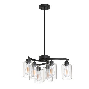 DORESshop 22 in. 6-Light Black /NickelChandelier Adjustable Industrial Pendant Light with Clear Glass for Dining Room Kitchen - 1 of 4
