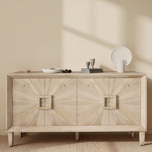 60'' Rustic Farmhouse Credenza, Antique Sunburst Door Buffet Sideboard, Vintage Wood Storage Cabinet TV Stand with Adjustable Shelves - 1 of 4