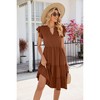 Women's Casual Tiered Dress with Pockets V Neck Ruffle Dress Cap Sleeve Swing Mini Dress A-Line Dresses - 3 of 4