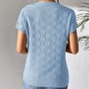 Womens Cap Sleeve Sweater Short Sleeve Checkered Sweater Round Neck Knit Tops with Chest Pocket - 2 of 4
