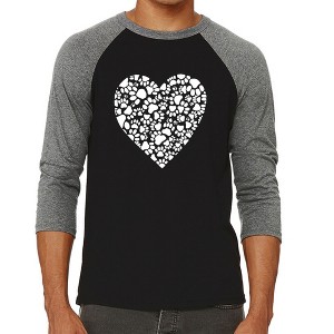 LA Pop Art Men's Raglan Baseball Word Art T-shirt - Paw Prints Heart - 1 of 4