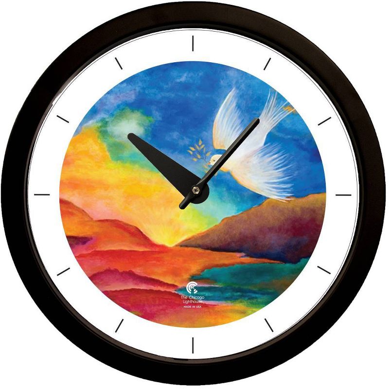 14.5&#34; Artist Series Jackie Olenick Shalom Landscape Decorative Clock Black - The Chicago Lighthouse, 1 of 5