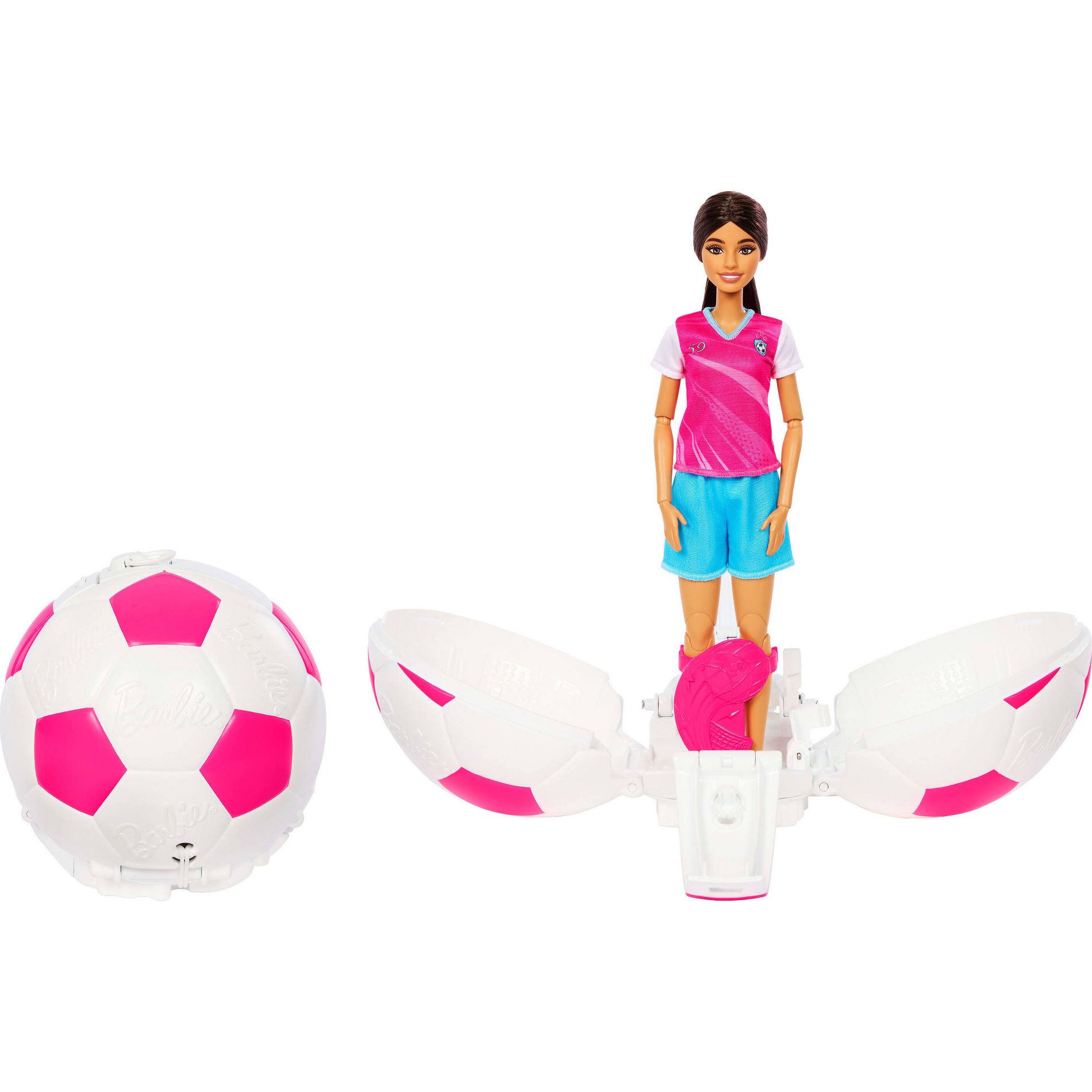 Barbie Team Barbie Roll and Reveal Soccer Player Doll and Accessories with Brunette Fashion Doll 8 Surprises and Soccer Ball Encasement