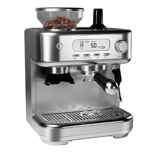 Espresso machine with LCD display, stainless steel construction, featuring PID temperature control system. Ideal for home use or as a gift for dad. - 1 of 4