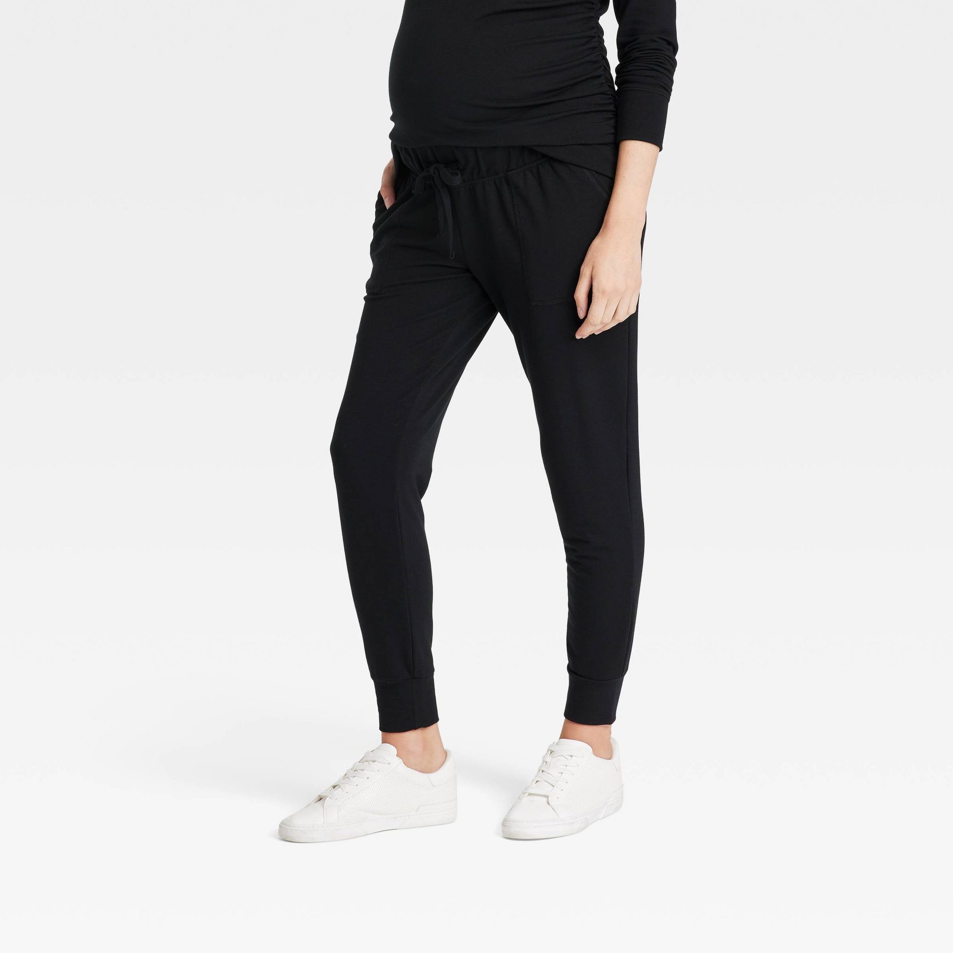 Knit Maternity Joggers - Isabel Maternity by Ingrid & Isabel™ Black M: Mid Rise, Tapered Leg, French Terry