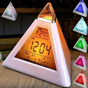 Triangle Color Changing Alarm Clock with LED Display - Digital Pyramid Shape, 7 Colors Changing, Music Alarm, Snooze Mode, Interval Setting - 1 of 4