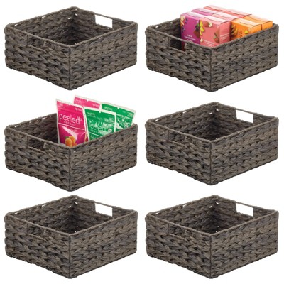 mDesign Woven Farmhouse Pantry Food Storage Bin Basket Box, 6 Pack - Brown  Ombre, 12 x 9 x 6