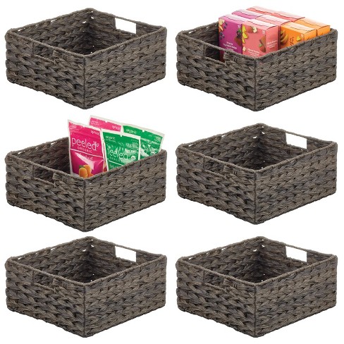 mDesign Woven Farmhouse Kitchen Pantry Food Storage Basket Box, 3 Pack,  White