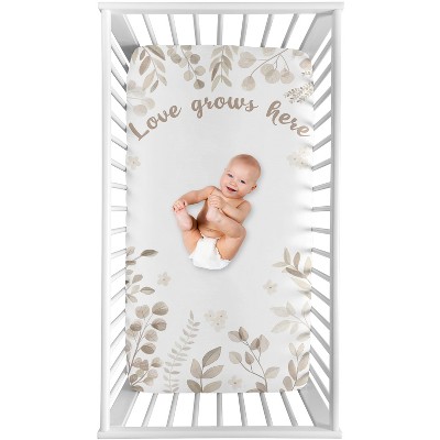 Image of Sweet Jojo Designs Gender Neutral Photo Op Fitted Crib Sheet Botanical Taupe and Ivory