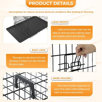 Large Black Metal Wire Dog Crate with Double Doors