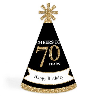 Big Dot of Happiness Adult 70th Birthday - Gold - Cone Birthday Party Hats for Kids and Adults - Set of 8 (Standard Size)