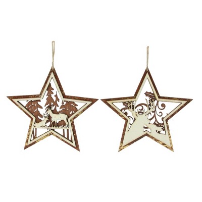  Roman 2ct Rustic Woodland Deer Star Christmas Ornament Set 5.25” - Brown 