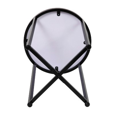 Round Walnut and Matte Black Wood Metal End Table