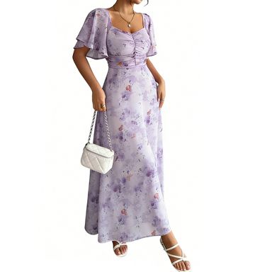 3 4 sleeve chiffon maxi dress Long Sleeve Sweetheart Chiffon Lace-Up Bridesmaid Dress