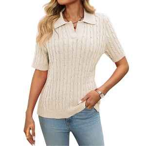Women's Summer Sweater Short Sleeve V-Neck Casual Sweater Knit Pullover Tops Trendy Spring Summer Outfits - 1 of 4
