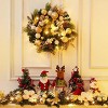 Pre-Lit Christmas Wreaths for Front Door with 20 Lights, Outdoor 2 Pcs Christmas Door Wreath Featuring Magnolia Wreath, Gold White Ball, Poinsettia - 2 of 4
