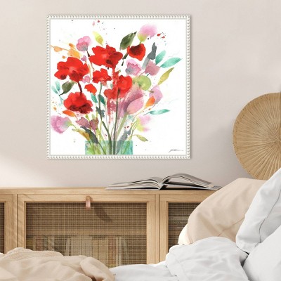 Remembrance Abstract Expressionism Red and Green Canvas Wall Art in White Frame
