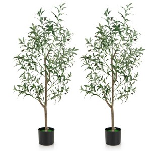 Tangkula 4.5 FT Tall Artificial Olive Tree Set of 2 Fake Potted Trees w/ Realistic Fruits - 1 of 4