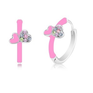 Chanteur Hypoallergenic Kids Jewelry Accessories Round Heart Pink CZ White Gold Palladium Plating hoop Earrings - 1 of 1