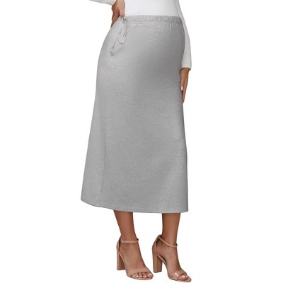 INSPIRE CHIC Womens Maternity Skirts Straight Casual Over the Belly Stretchy Knit Midi Pregnancy Skirt Business
