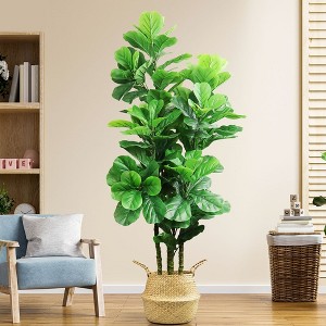 LOVMOR 6ft Artificial Tree Indoor with Woven Seagrass Plant Basket, Artificial Fiddle Leaf Fig Tree Fake Tree Faux Plant Indoor for Living Room Office - 1 of 4