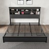 Bed Frame with Bookcase Storage & 2-Tier Headboard, Charging Station, No Box Spring Needed Easy Assembly Black Mattress Foundation - 4 of 4