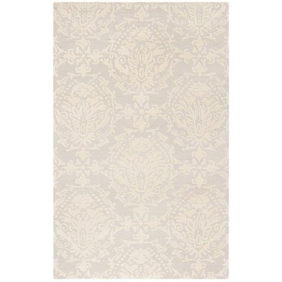 Light Grey and Ivory Floral Wool Tufted Area Rug 5' x 8'