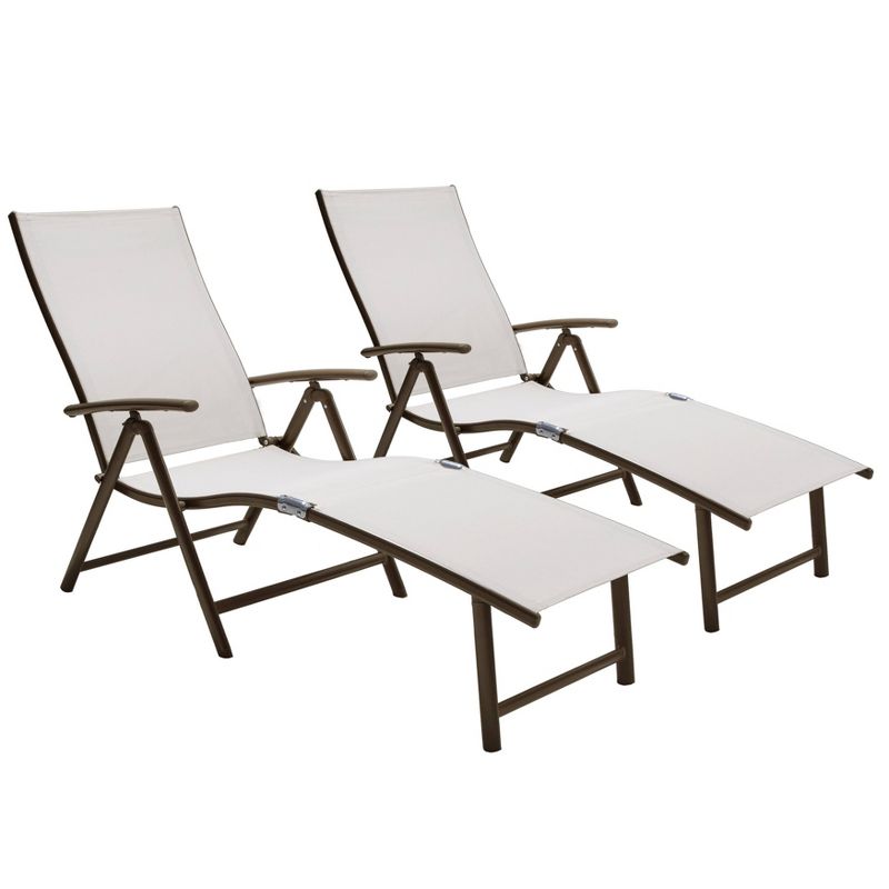 2pc Outdoor Aluminum Adjustable Chaise Lounges - Light Gray - Crestlive Products: Weather-Resistant, Easy Storage, No Assembly, Breathable Fabric, 1 of 13
