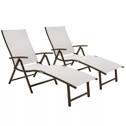 2pc Outdoor Aluminum Adjustable Chaise Lounges - Light Gray - Crestlive Products