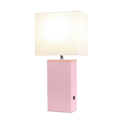 Lexington 21" Blush Pink Leather Base Modern Nightstand Lamp with USB Port