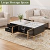 Coolmee Large Coffee Table for Living Room, Faux Marble Top with 4 Drawers & Glass Doors, Fluted Panel Design, Hidden Compartment and Storage Shelf - 4 of 4